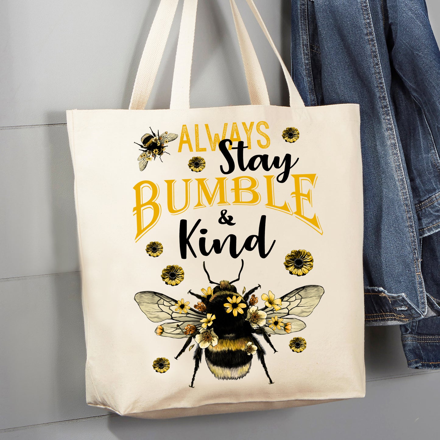 Always Stay Bumble & Kind Honey Bees 12 oz Canvas Tote Bag