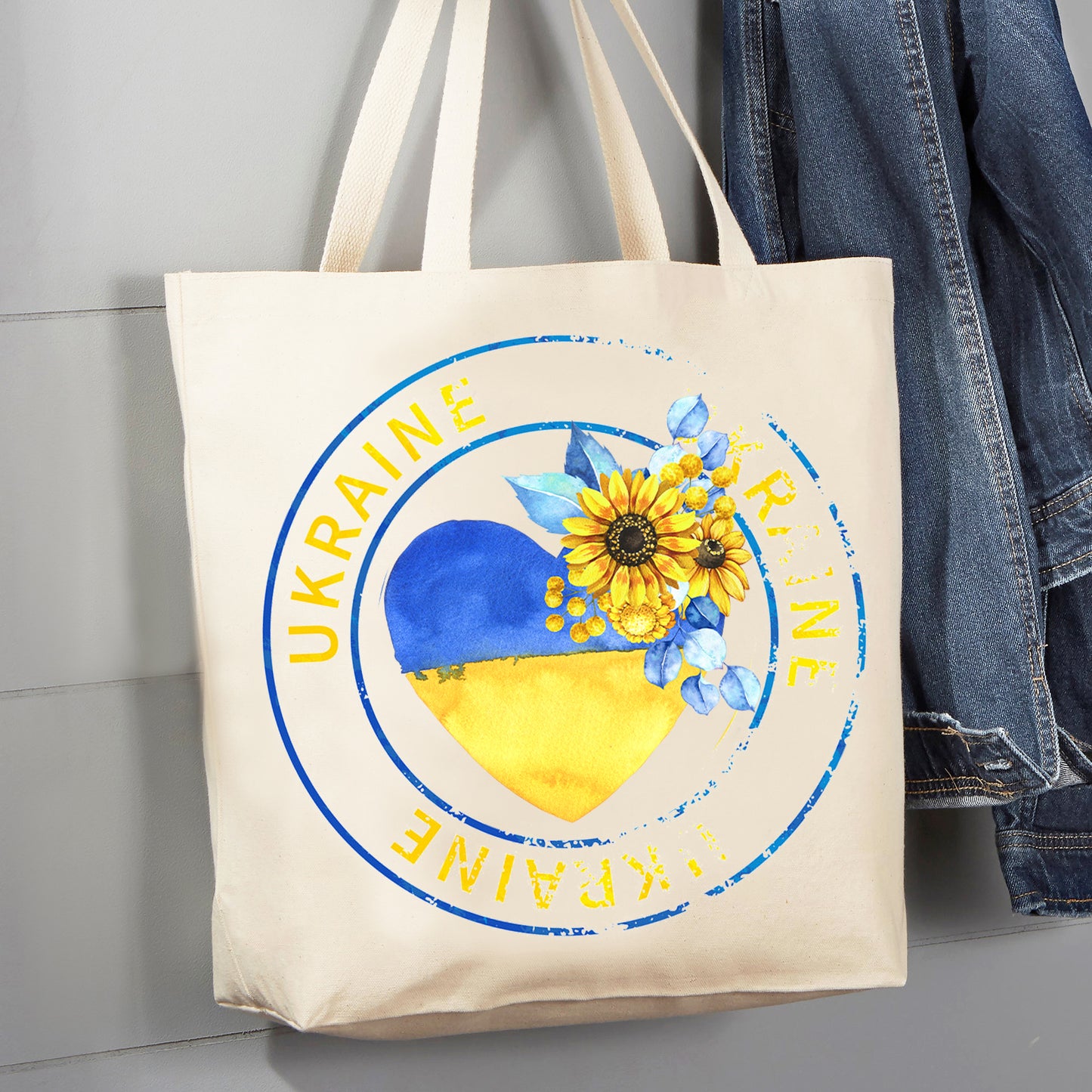 Ukraine Heart Sunflower Yellow Blue 12 oz Canvas Tote Bag