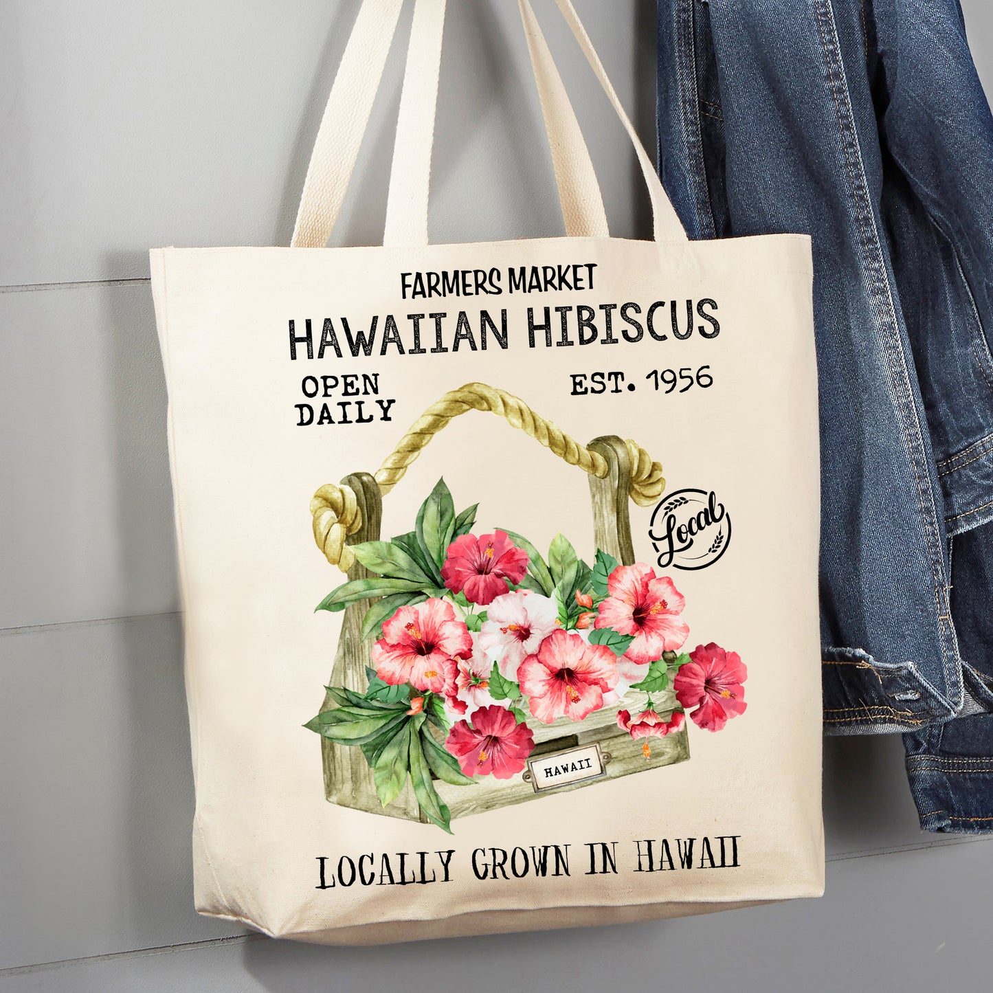 Hawaii State Flower Hibiscus Souvenir 12 oz Canvas Tote Bag