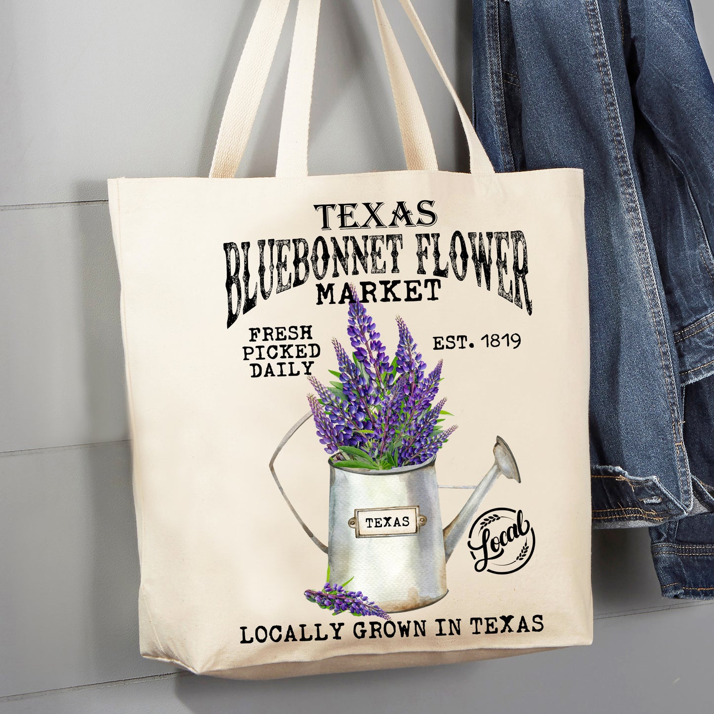 Texas State Flower Bluebonnet Souvenir 12 oz Canvas Tote Bag