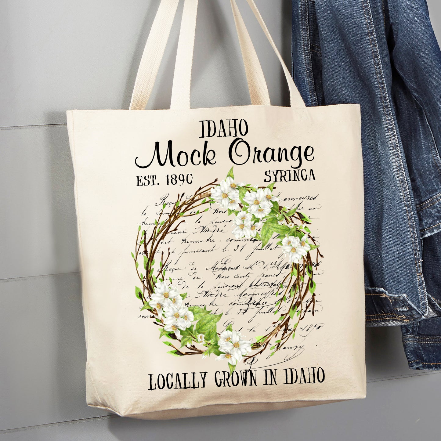 Idaho State Flower Mock Orange Syringa Souvenir 12 oz Canvas Tote Bag