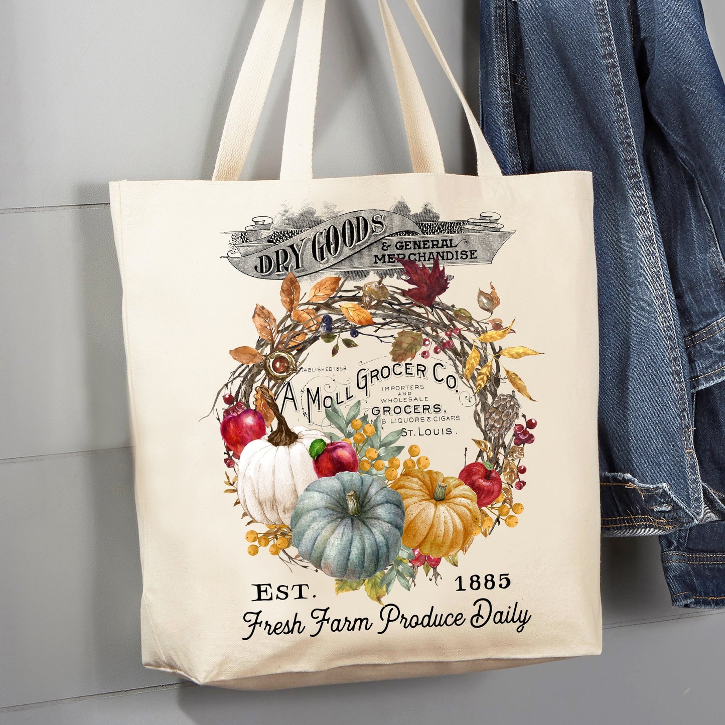 Vintage Autumn Fall Harvest Market Pumpkins 12 oz Canvas Tote Bag