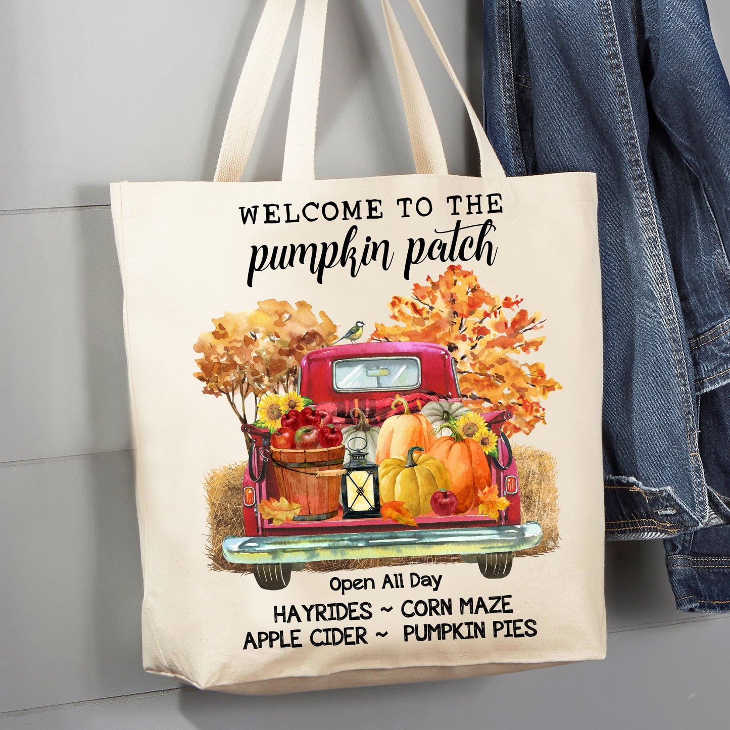 Autumn Fall Pumpkins Pick Up Truck 12 oz Canvas Tote Bag