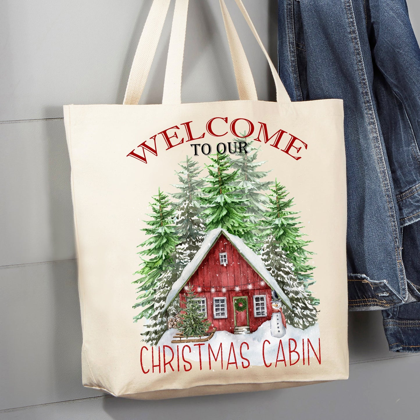 Christmas Welcome to our Cabin 12 oz Canvas Tote Bag