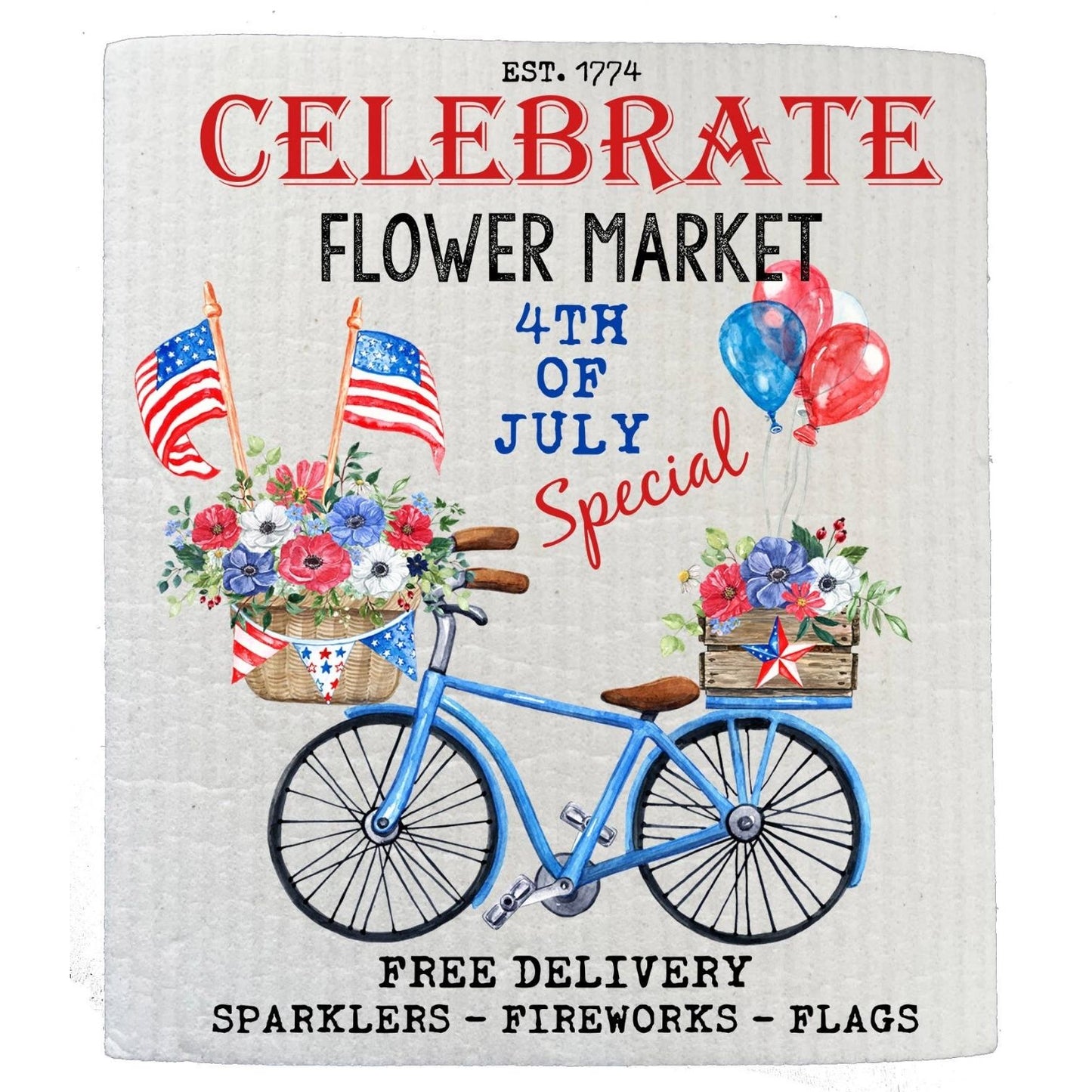 4th of July Flower Market Bicycle Kitchen SWEDISH DISH CLOTH