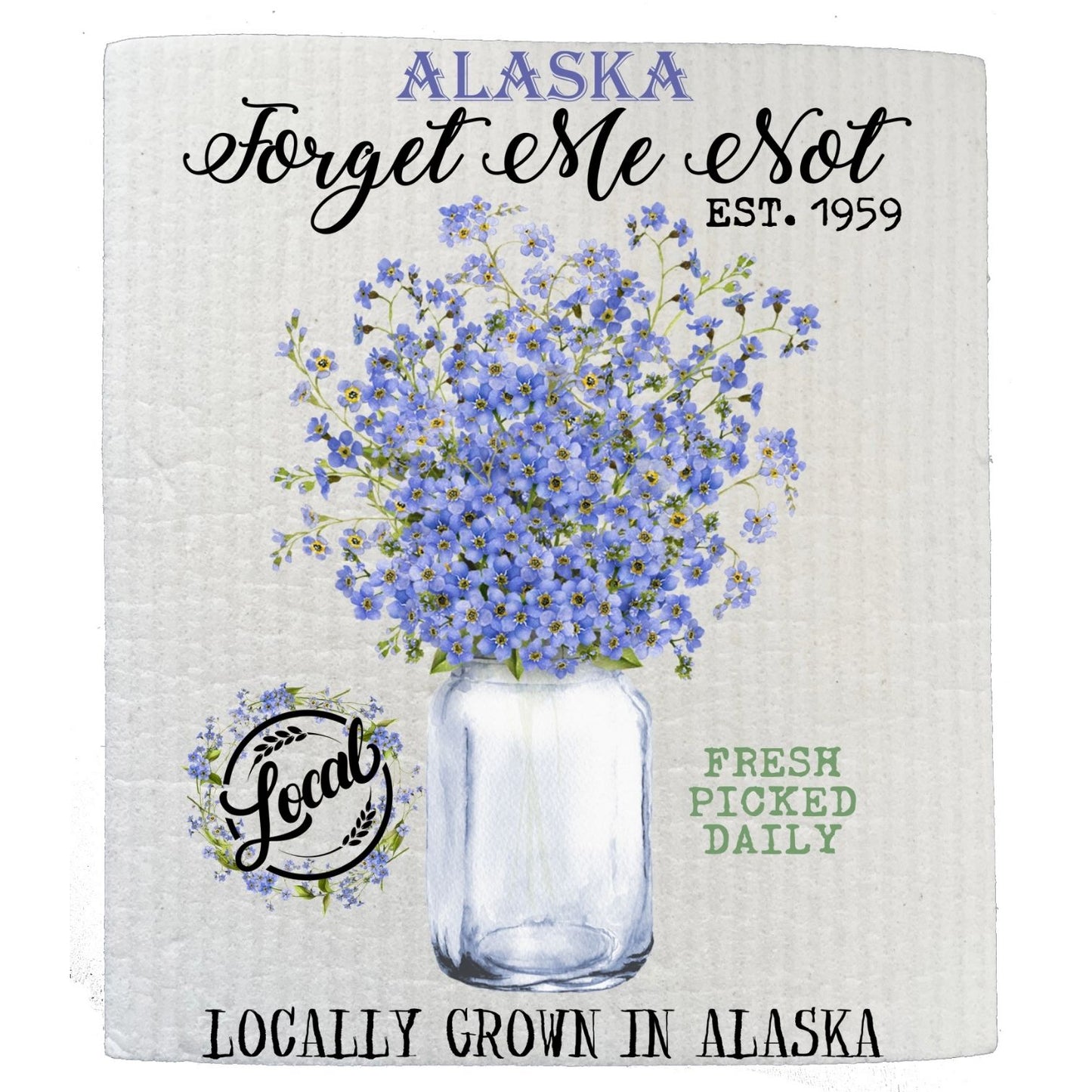 Alaska State Flower Forget Me Not Souvenir SWEDISH DISH CLOTH | Jessy Lane