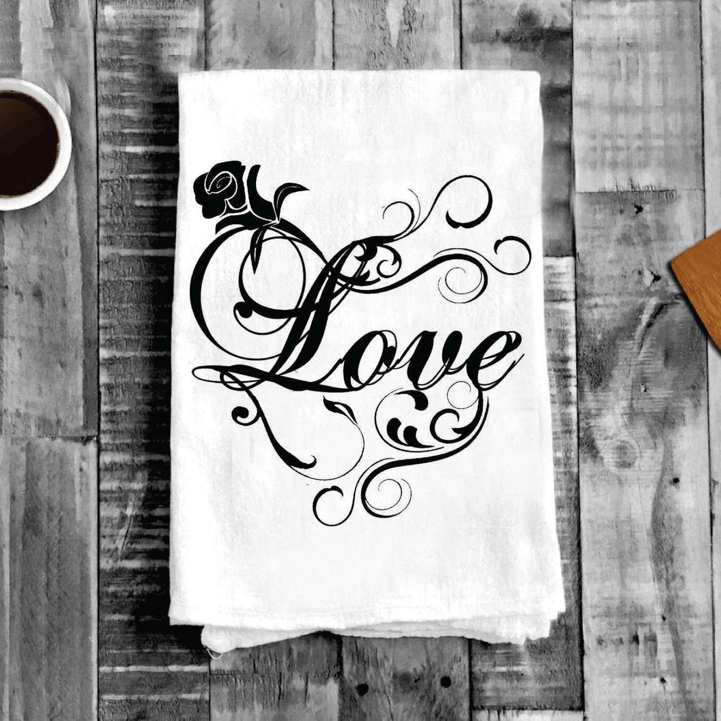 Love Heart Rose Fancy Swirls, Cotton Tea Towels