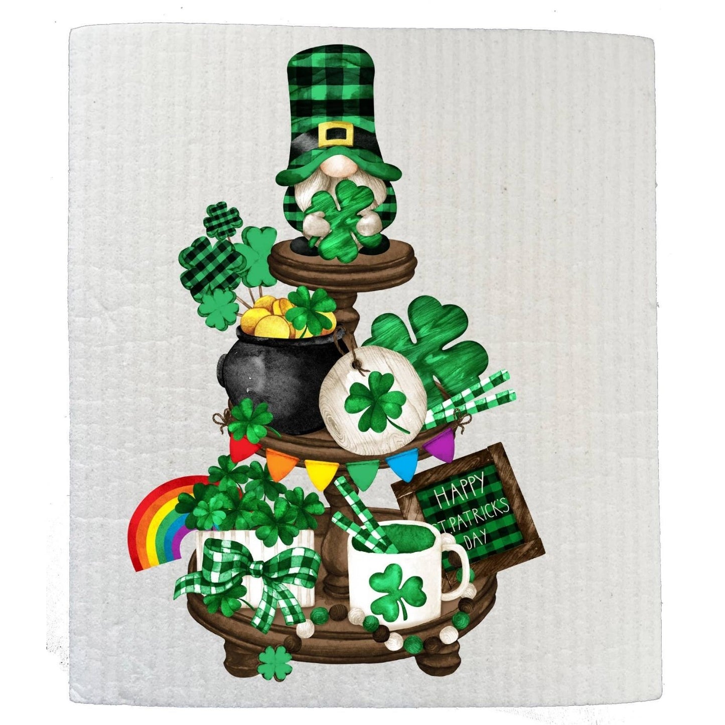 St Patrick Day Gnome 3 Tier Tray Kitchen SWEDISH DISH CLOTHS