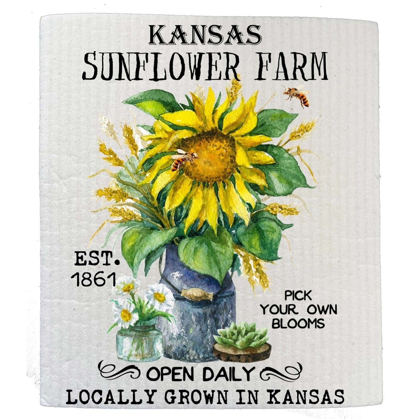 Kansas State Flower Sunflower Souvenir SWEDISH DISH CLOTH | Jessy Lane