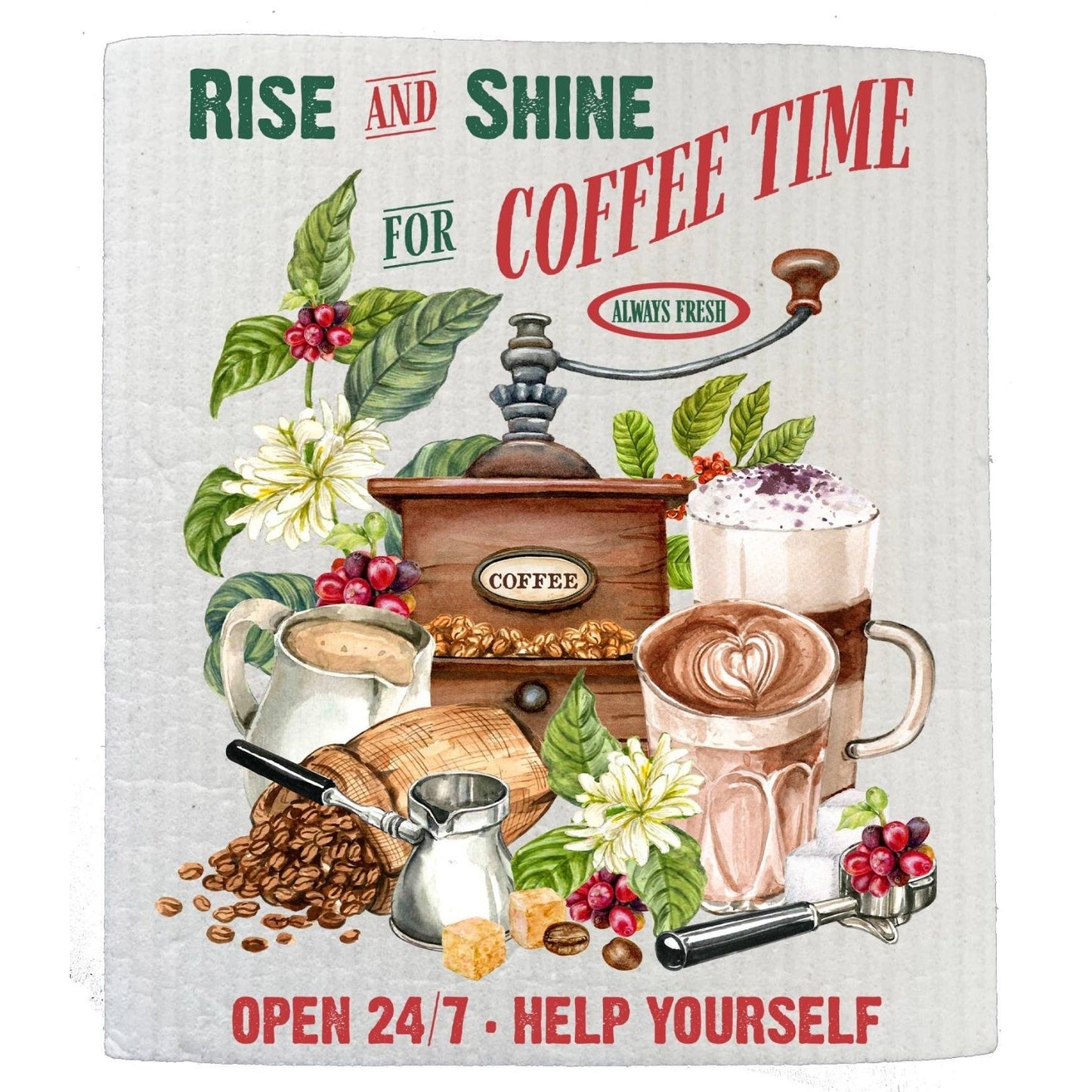 Rise and Shine Coffee Latte Kitchen SWEDISH DISH CLOTHS