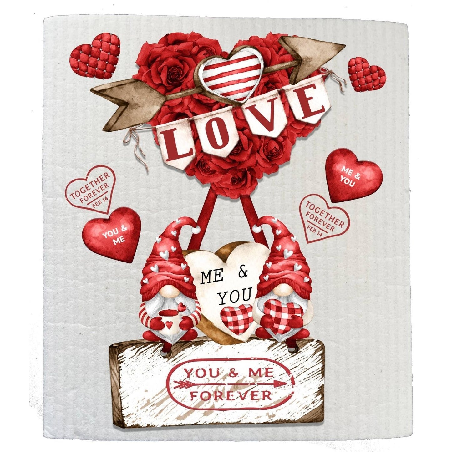 Valentine Gnomes Red Roses Love SWEDISH DISH CLOTHS