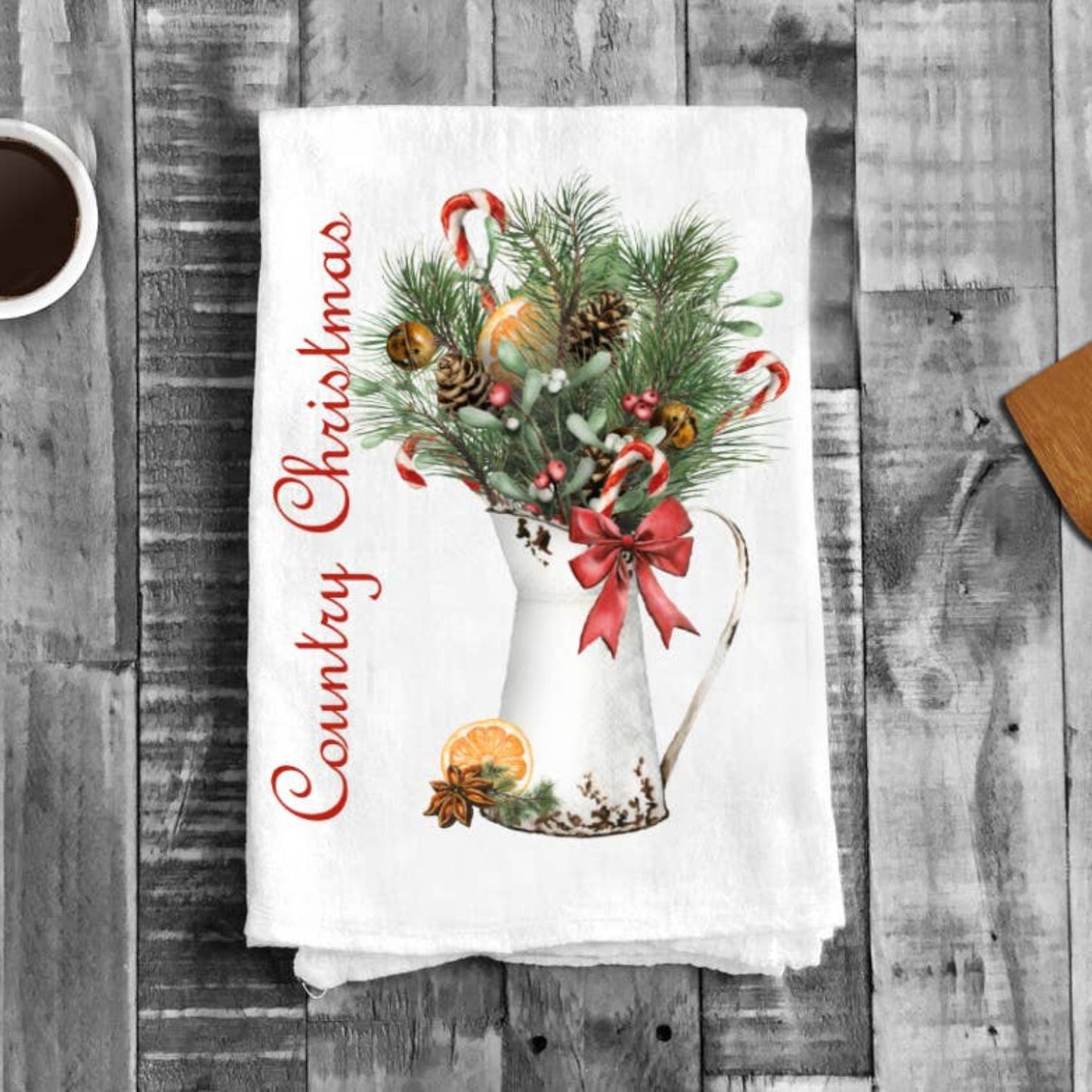 Rustic Country Christmas Cotton Tea Towel Kitchen