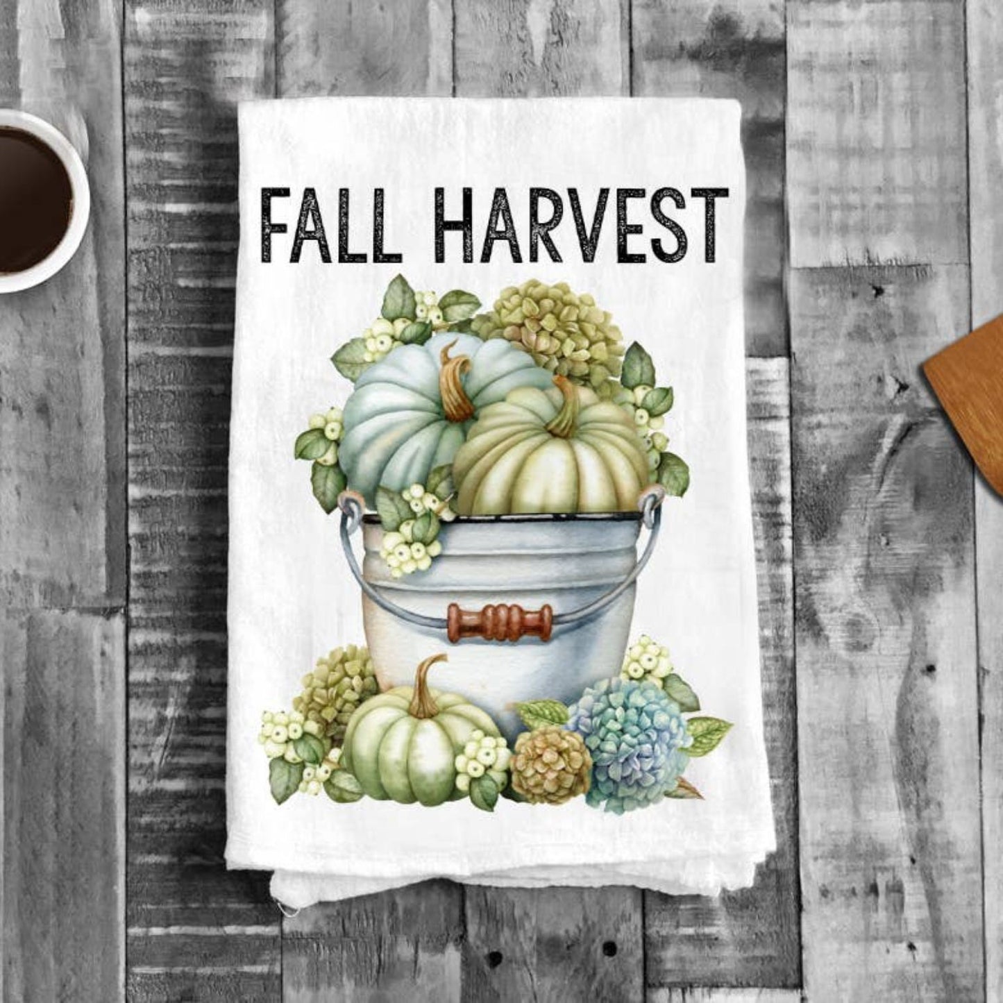 Fall Harvest Pumpkins Hydrangea Cotton Tea Towels Kitchen