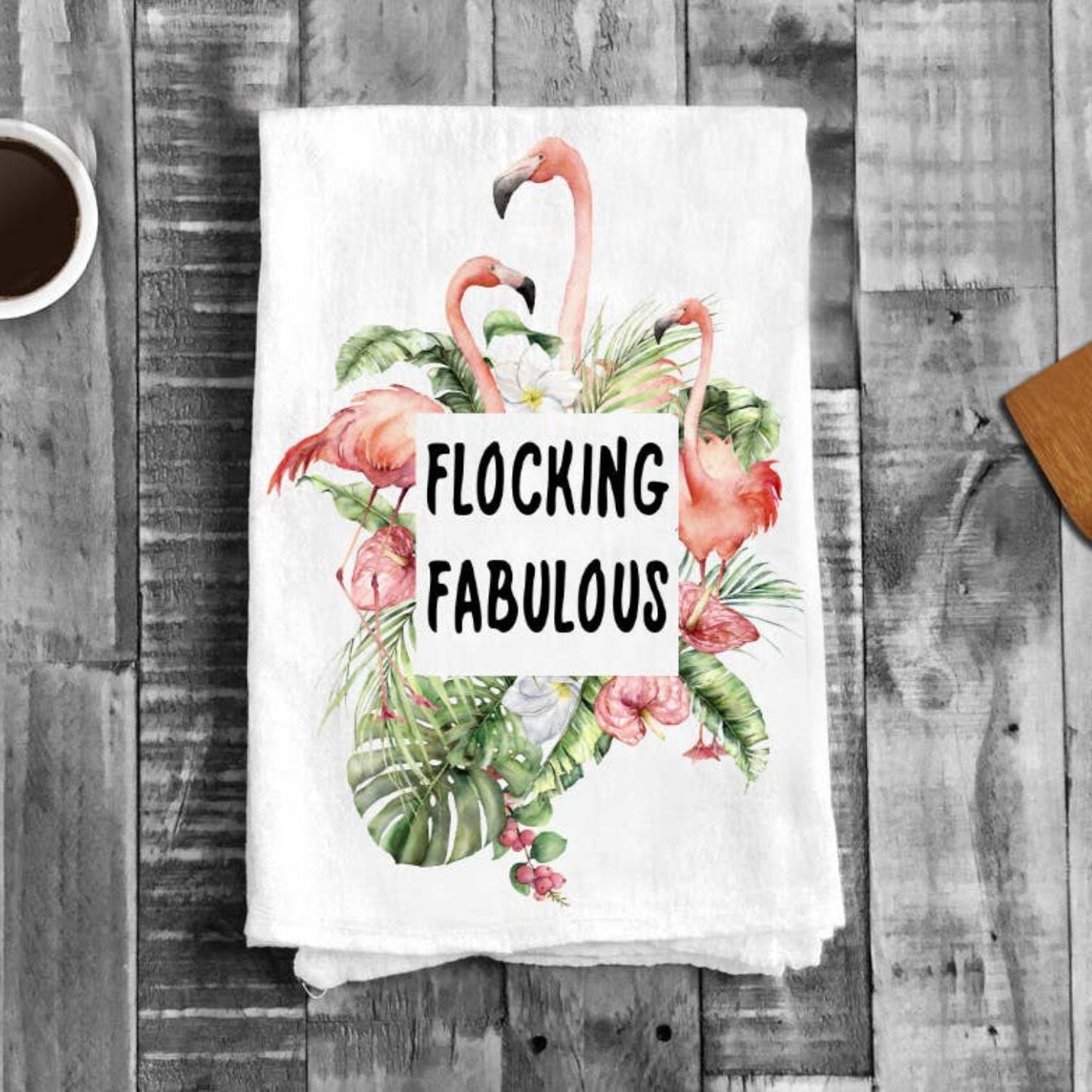 Pink Flamingo Flocking Fabulous Cotton Tea Towels Kitchen