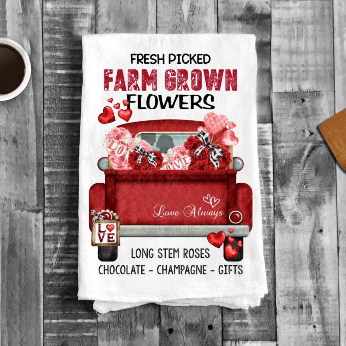 Valentine Red Pick Up Truck Flour Sack Cotton Tea Towels