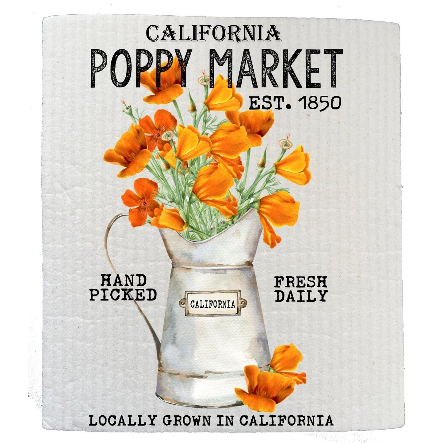 California State Flower Poppy Souvenir Kitchen SWEDISH DISH CLOTH