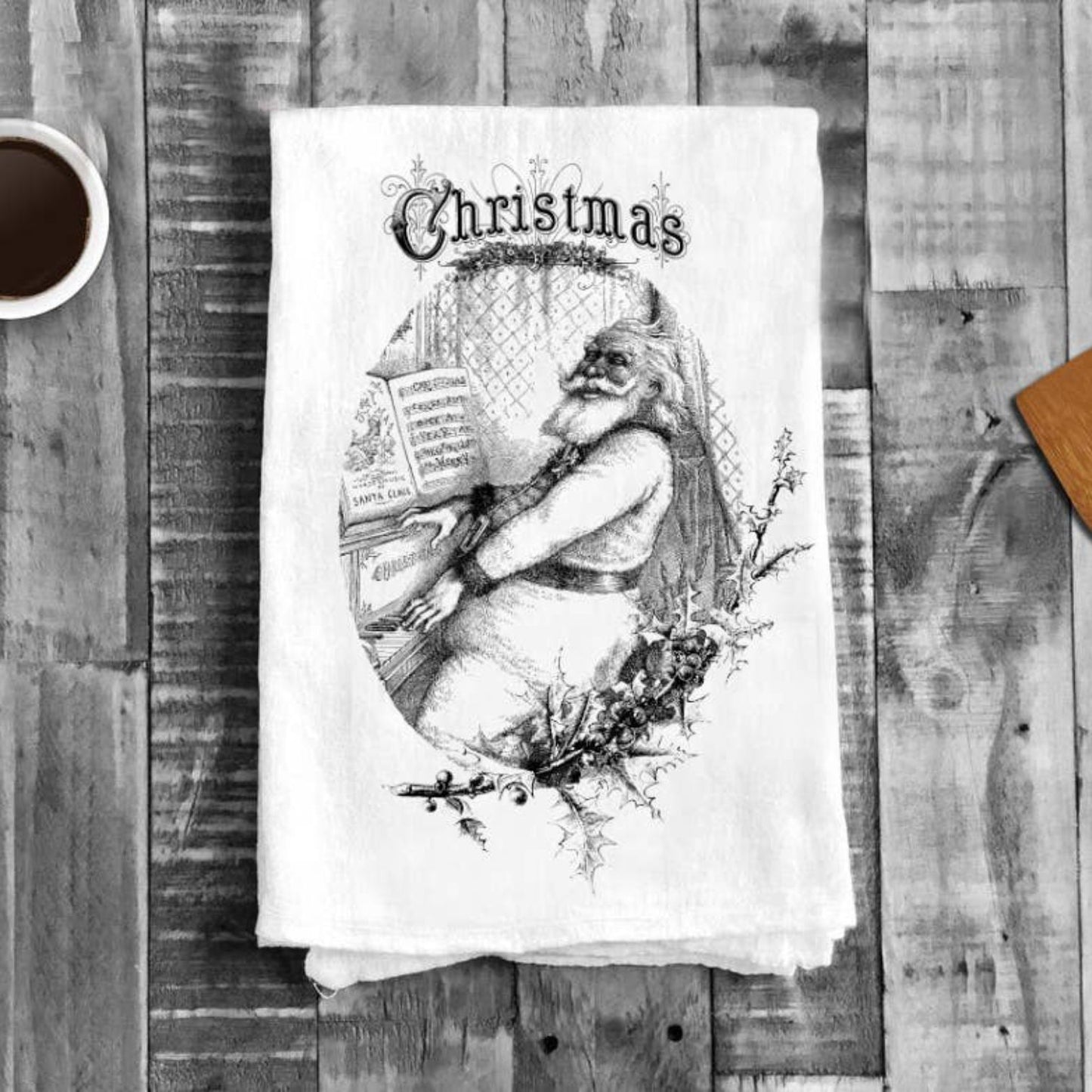 Christmas Santa Piano Antique, Cotton Tea Towels