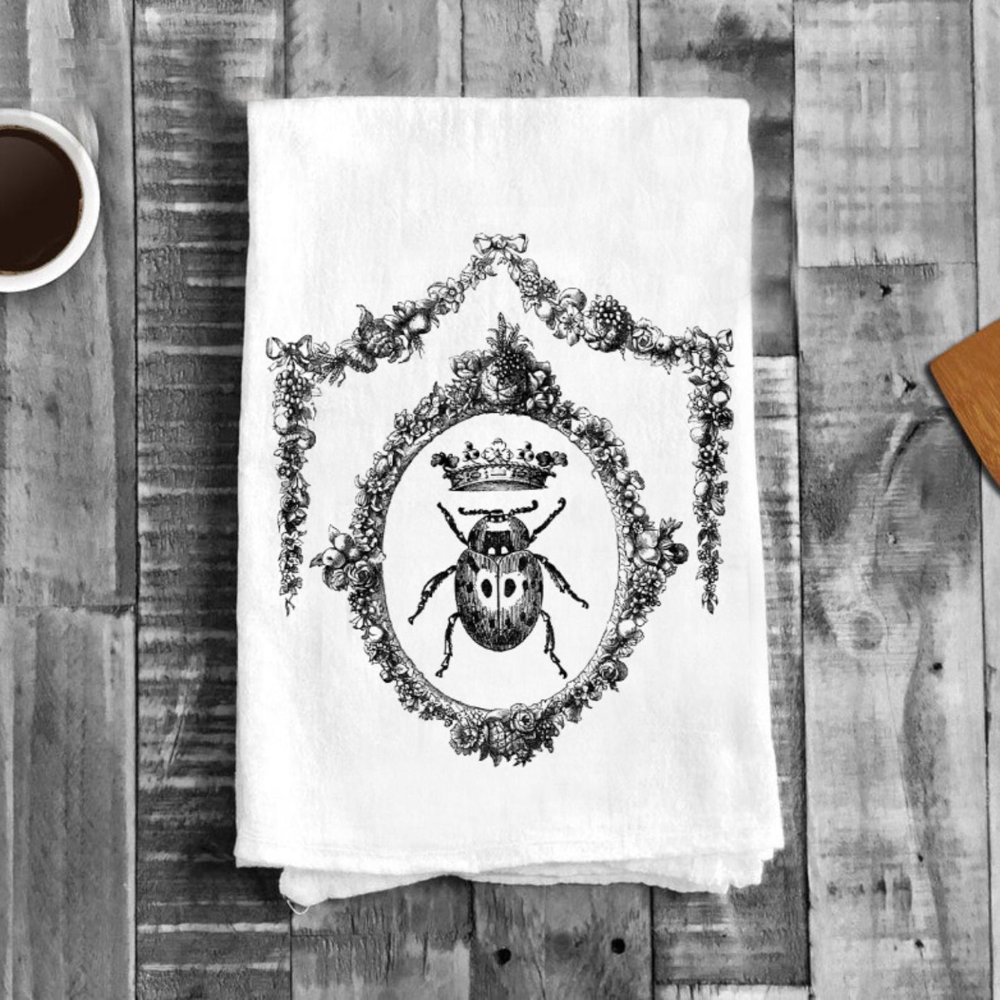 Queen Ladybug Flowers, Cotton Tea Towels