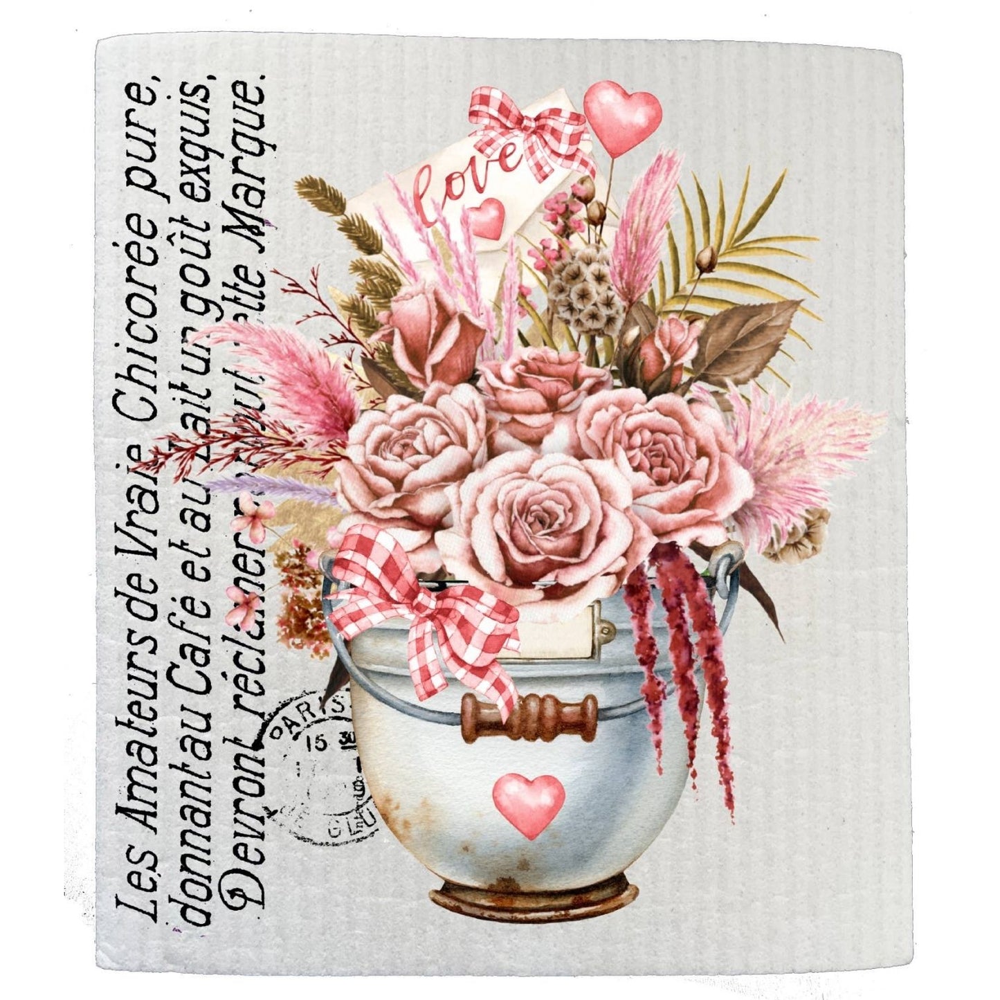 Valentine French Boho Pink Flower SWEDISH DISH CLOTHS