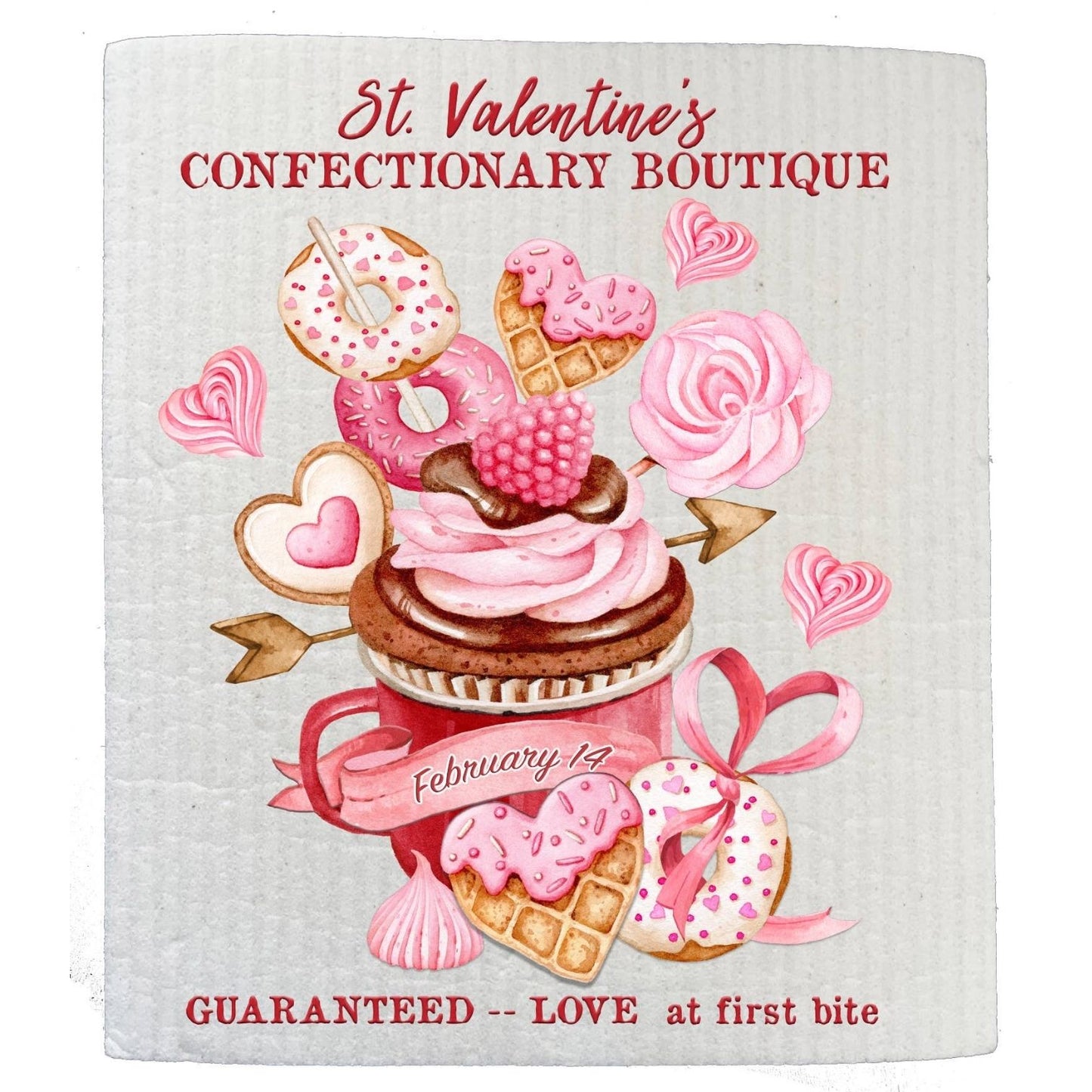 Valentine Sweet Treats Cupcakes Cookies SWEDISH DISH CLOTHS