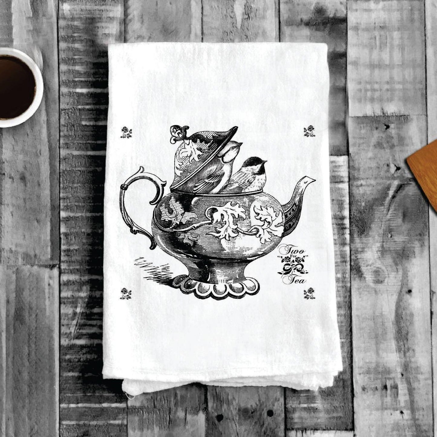 Tea Pot with Birds, Cotton Tea Towels