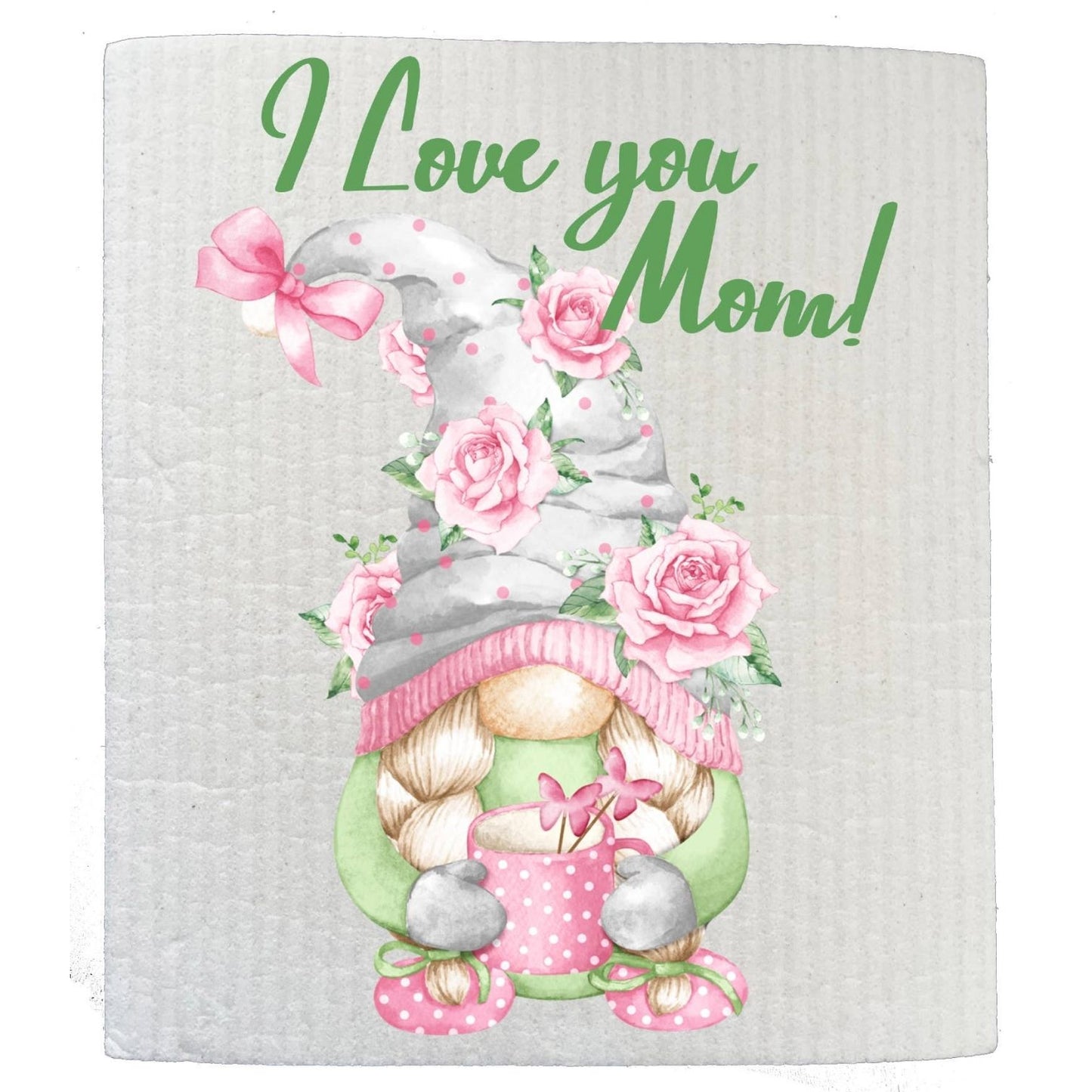 Mothers Day Gnome I Love Mom Kitchen SWEDISH DISH CLOTHS