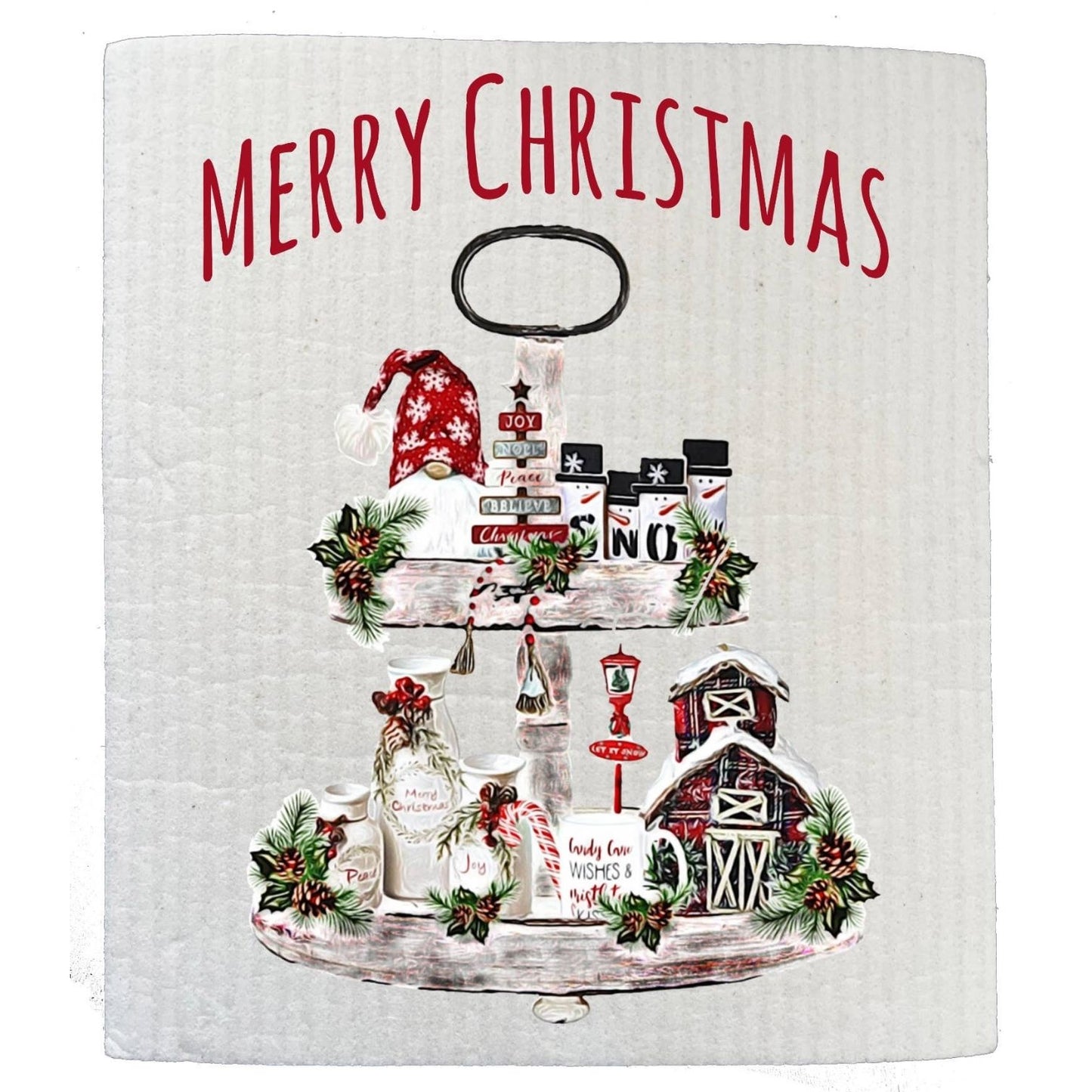 Merry Christmas 2 Tier Country Farm SWEDISH DISH CLOTH