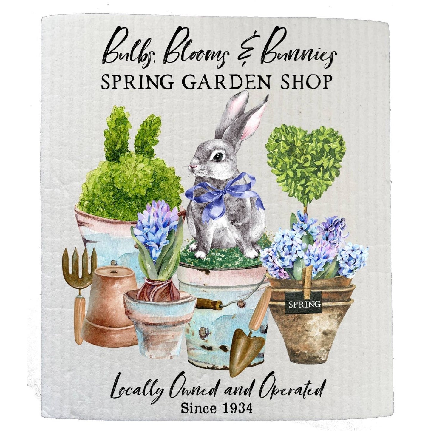 Spring Garden Flowers Bunnies Kitchen SWEDISH DISH CLOTH