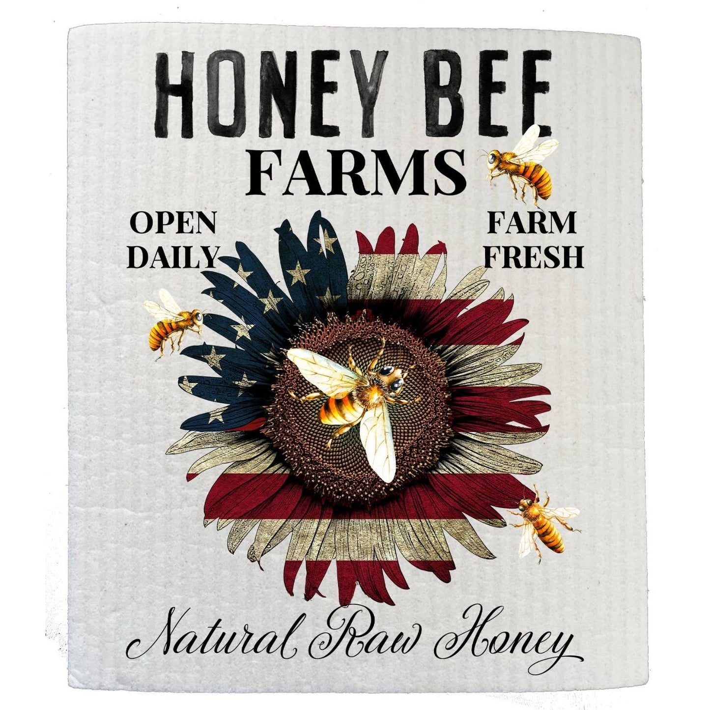 Honey Bee Patriotic Sunflower Kitchen SWEDISH DISH CLOTH