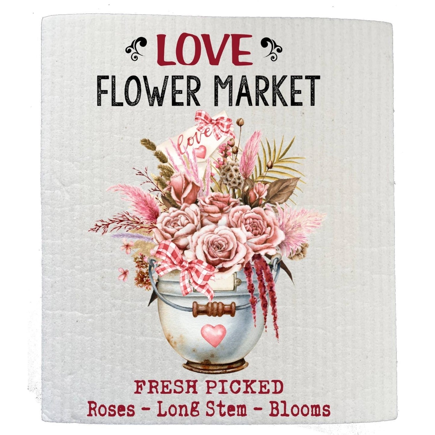 Valentine Boho Pink Love Flower Market SWEDISH DISH CLOTHS