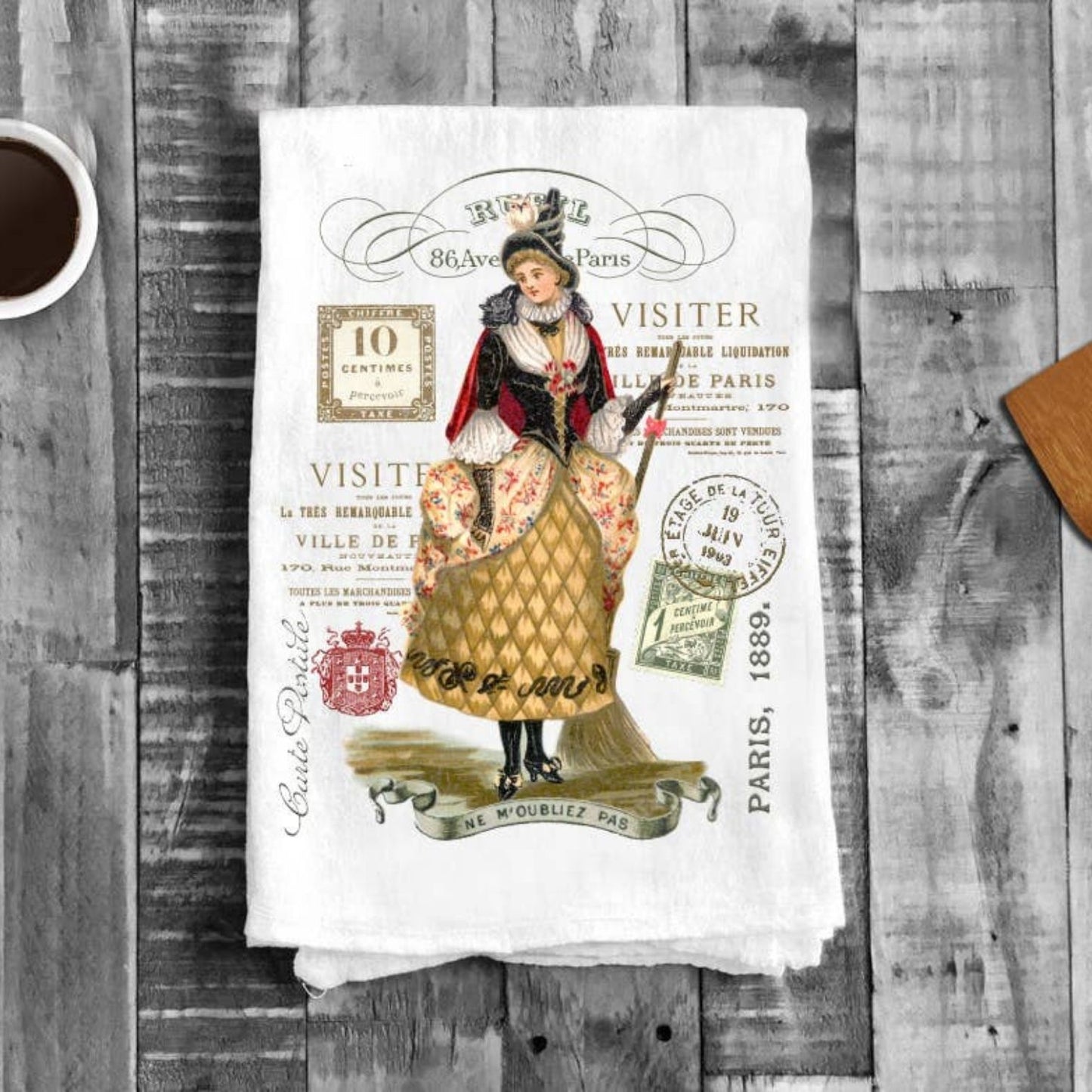 Vintage Witch Paris Halloween Cotton Tea Towels