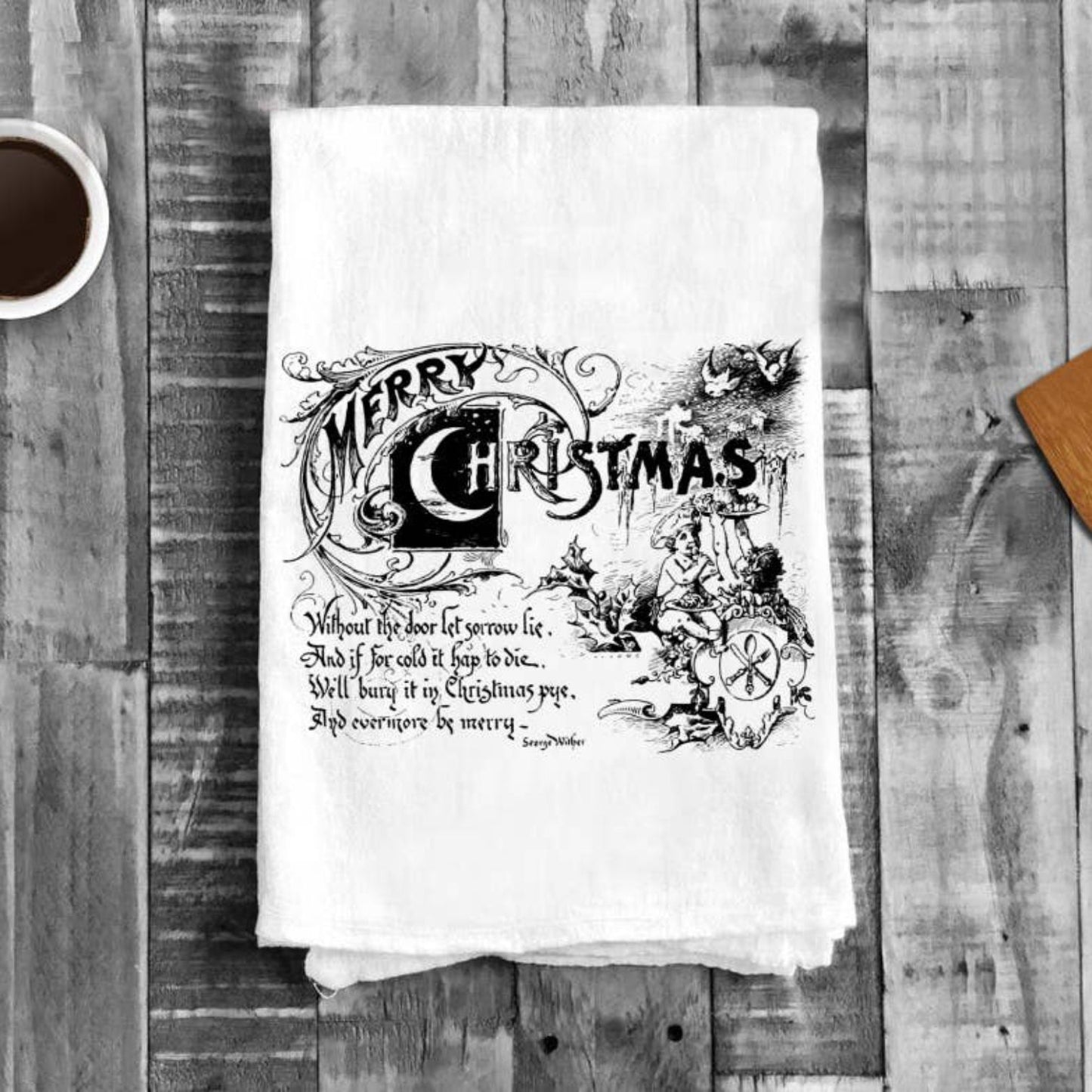 Merry Christmas Without Door Cotton Tea Towels