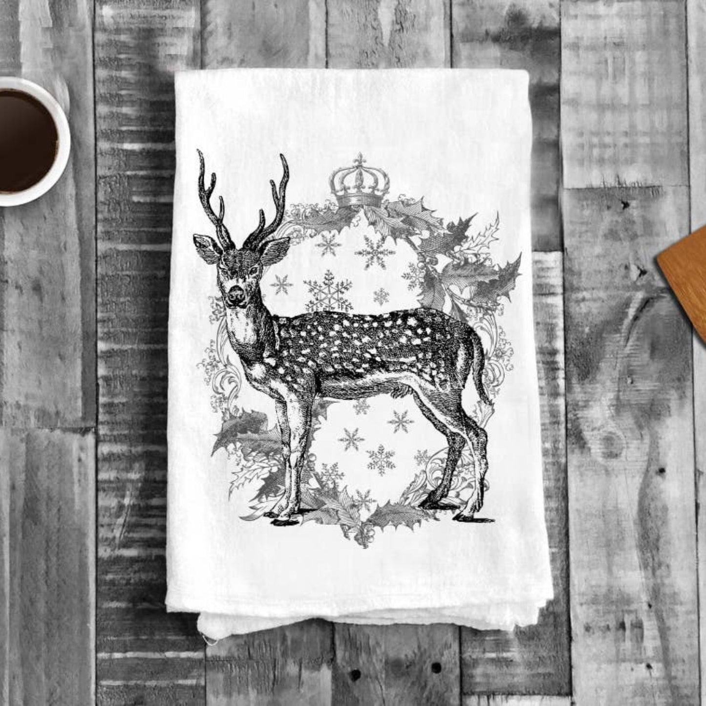 Christmas Deer Crown Wreath, Cotton Tea Towels