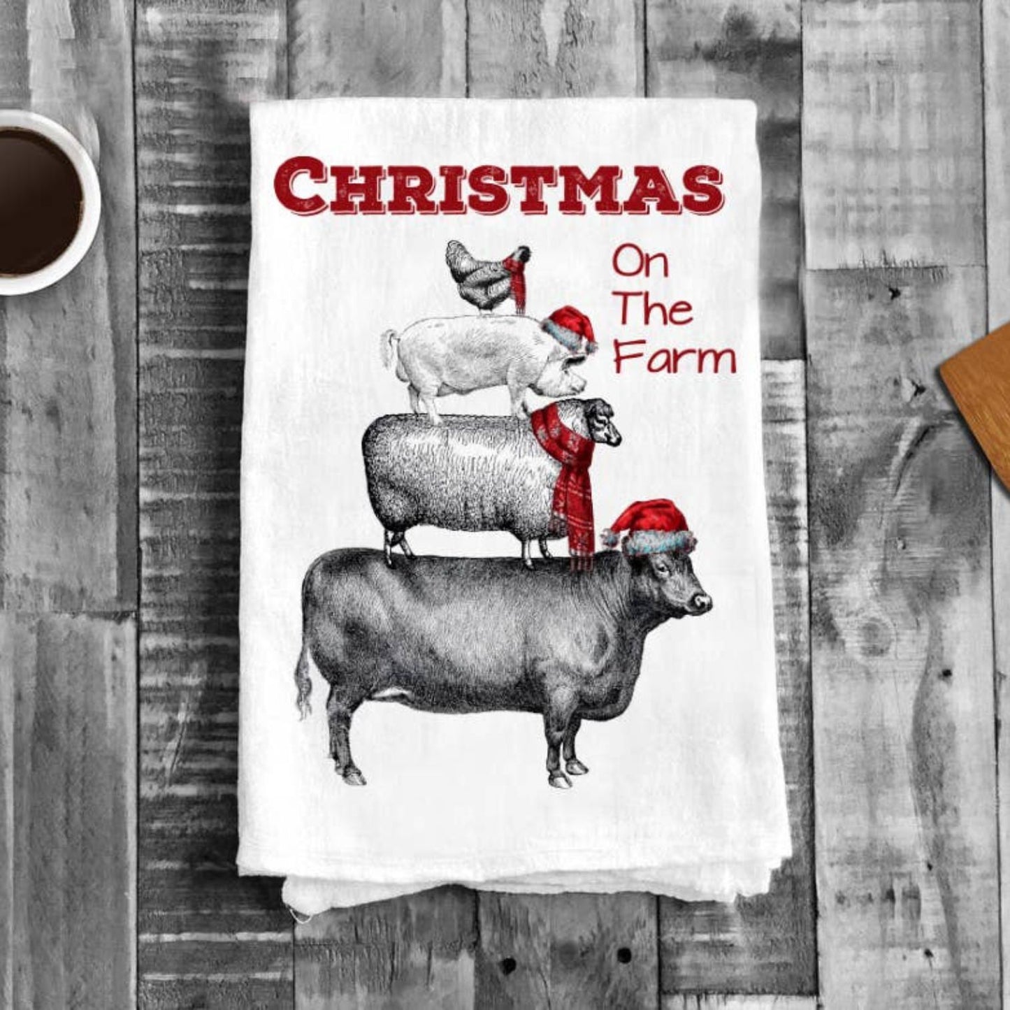 Christmas on the Farm Chicken Pig Sheep, Cotton Tea Towels