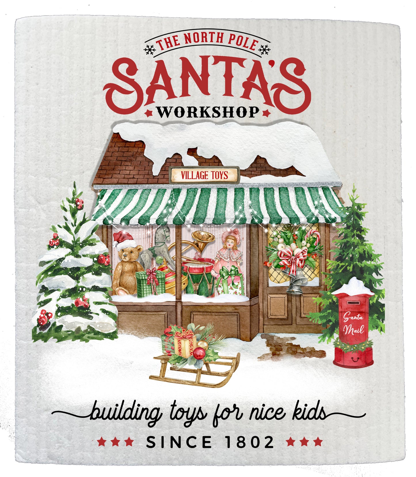 Christmas Santa's Workshop Toys SWEDISH DISH CLOTH