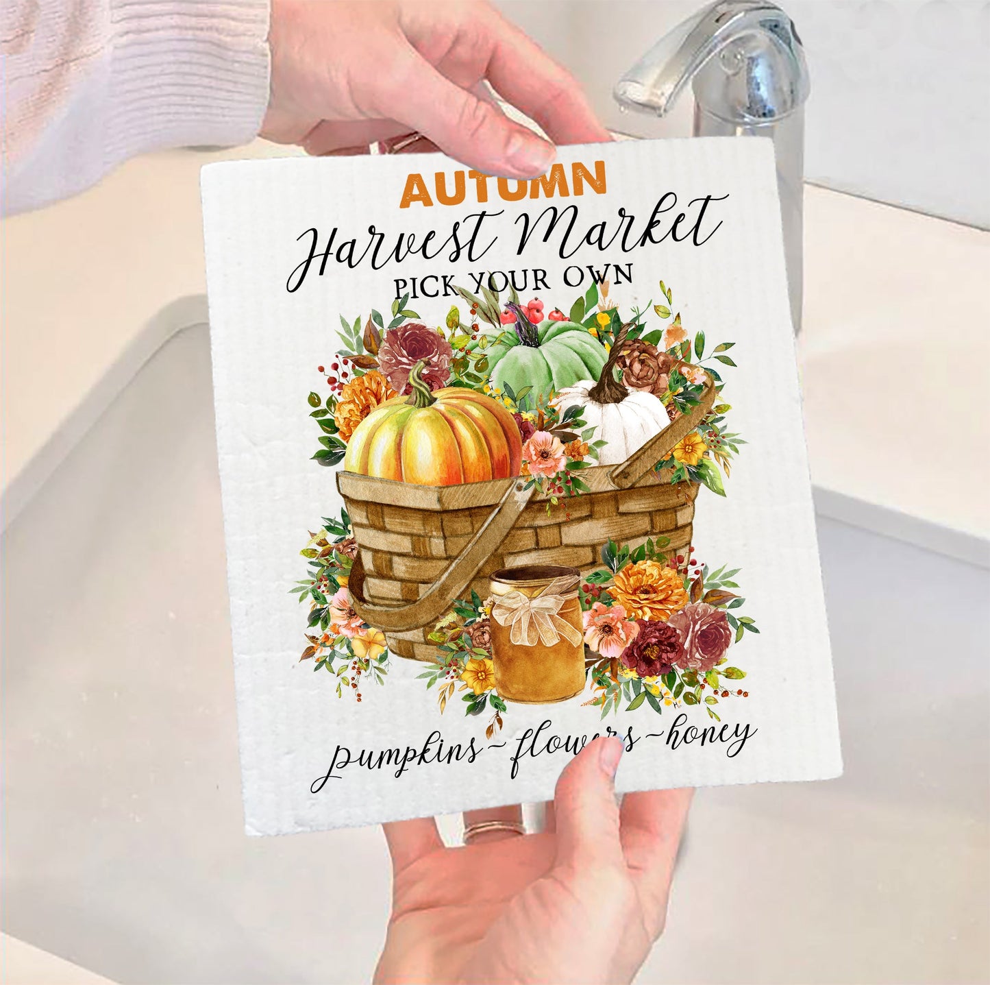 Fall Autumn Harvest Market Pumpkin Kitchen SWEDISH DISH CLOTH