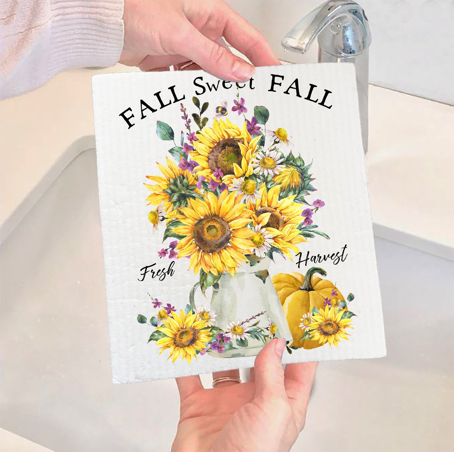 Sweet Fall Autumn Pumpkin Sunflowers Kitchen SWEDISH DISH CLOTH