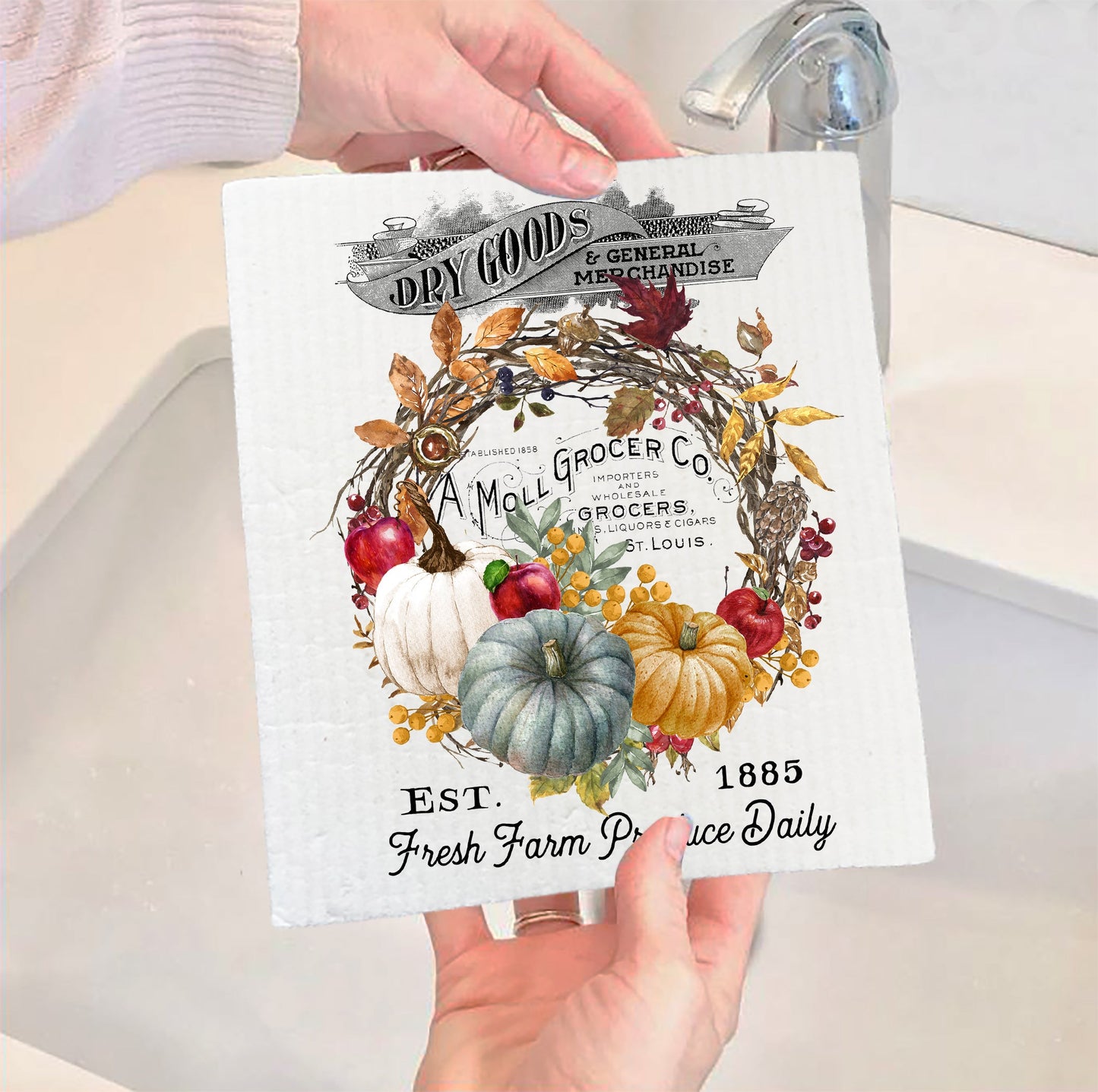 Vintage Fall Autumn Pumpkin Kitchen SWEDISH DISH CLOTH