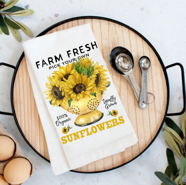 Farm Fresh Autumn Fall Harvest Sunflowers Flour Sack Tea Towel