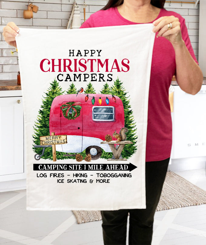 Happy Christmas Camper Trailer Kitchen Terry Towel