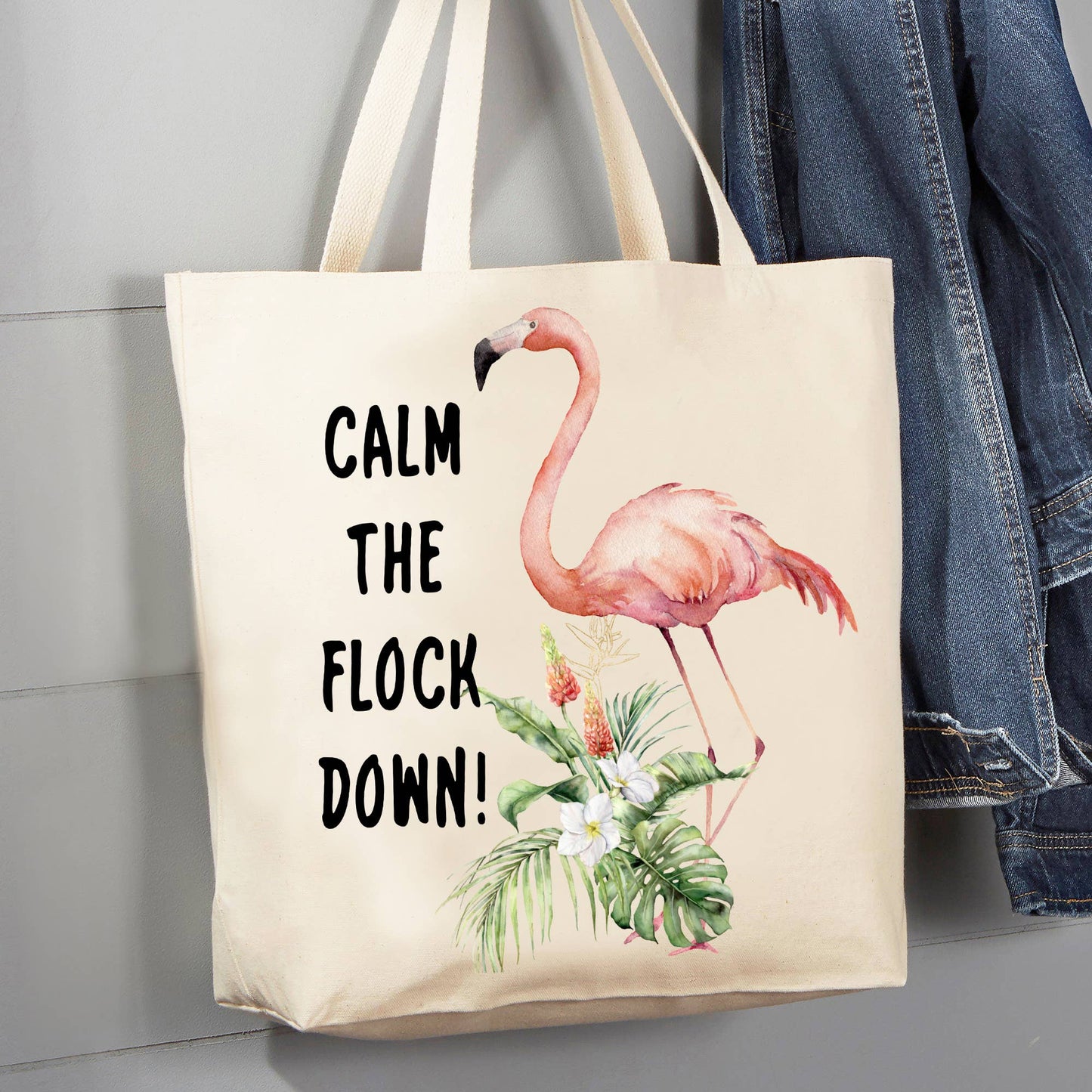 Flamingo Calm the Flock Down, 12 oz Canvas Tote Bag