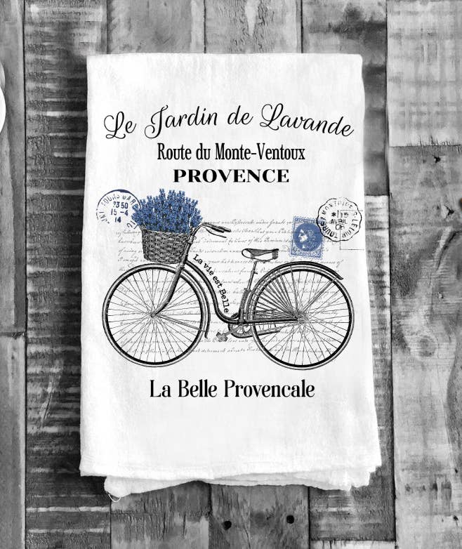 French Purple Lavender Bicycle Kitchen Cotton Tea Towels