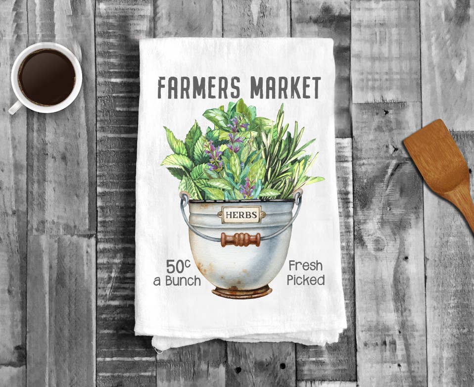 Fresh Picked Herbs Farmers Market, Cotton Tea Towels