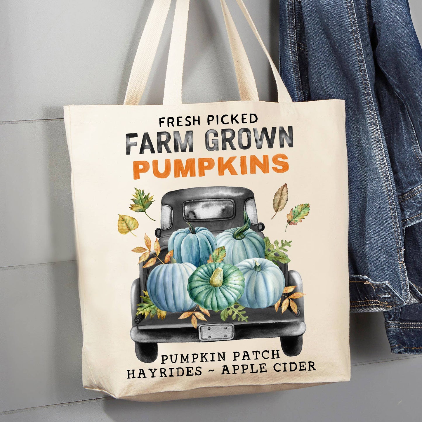 Fall Autumn Pumpkin Truck Farm Market 12 oz Canvas Tote Bag