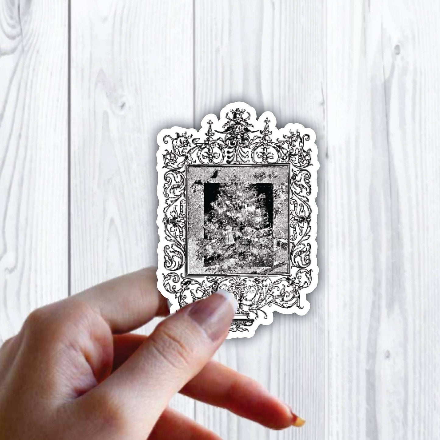 Antique Christmas Tree Fancy Frame Sticker