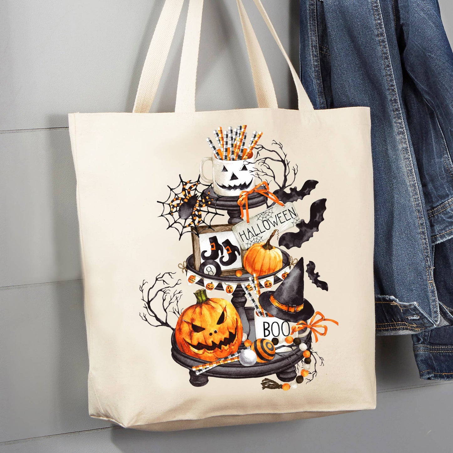 Happy Halloween 3 Tier Tray 12 oz Canas Tote Bag