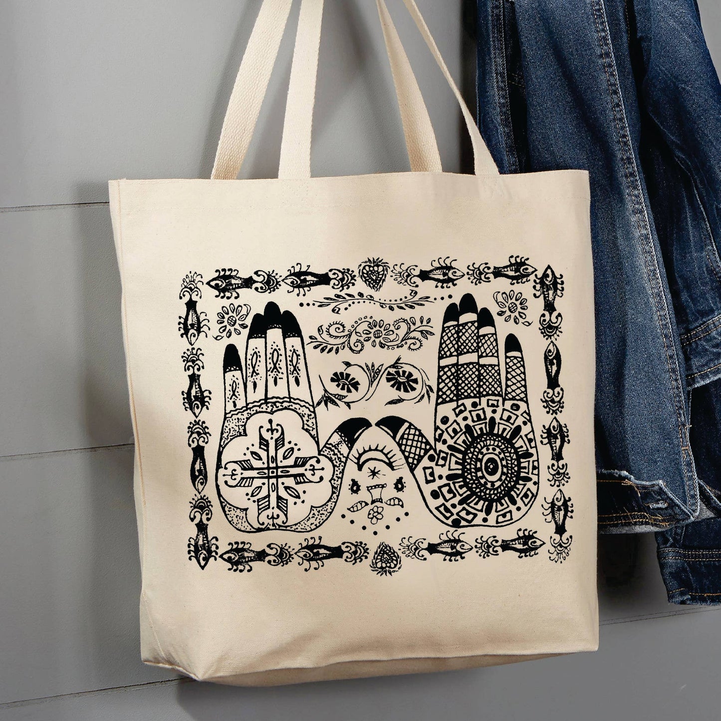 Henna Tattoo Hands, 12 oz Tote Bag - Bag-3516