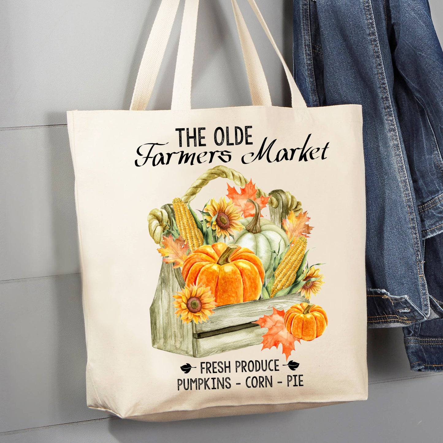Fall Autumn Farmers Pumpkin 12 oz Cotton Canvas Tote Bag