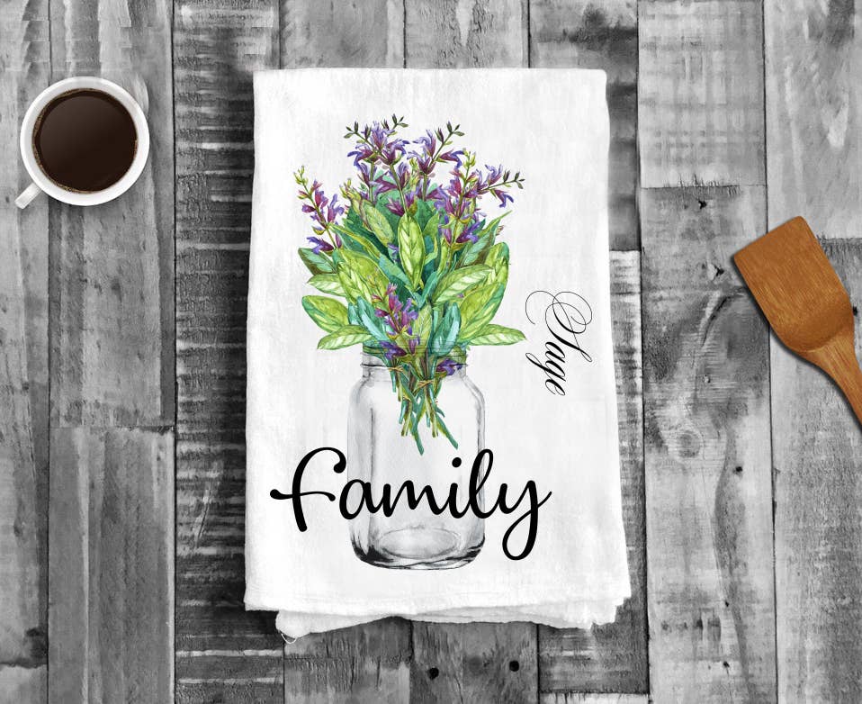 Family Flowers Mason Jar Sage, Cotton Tea Towels