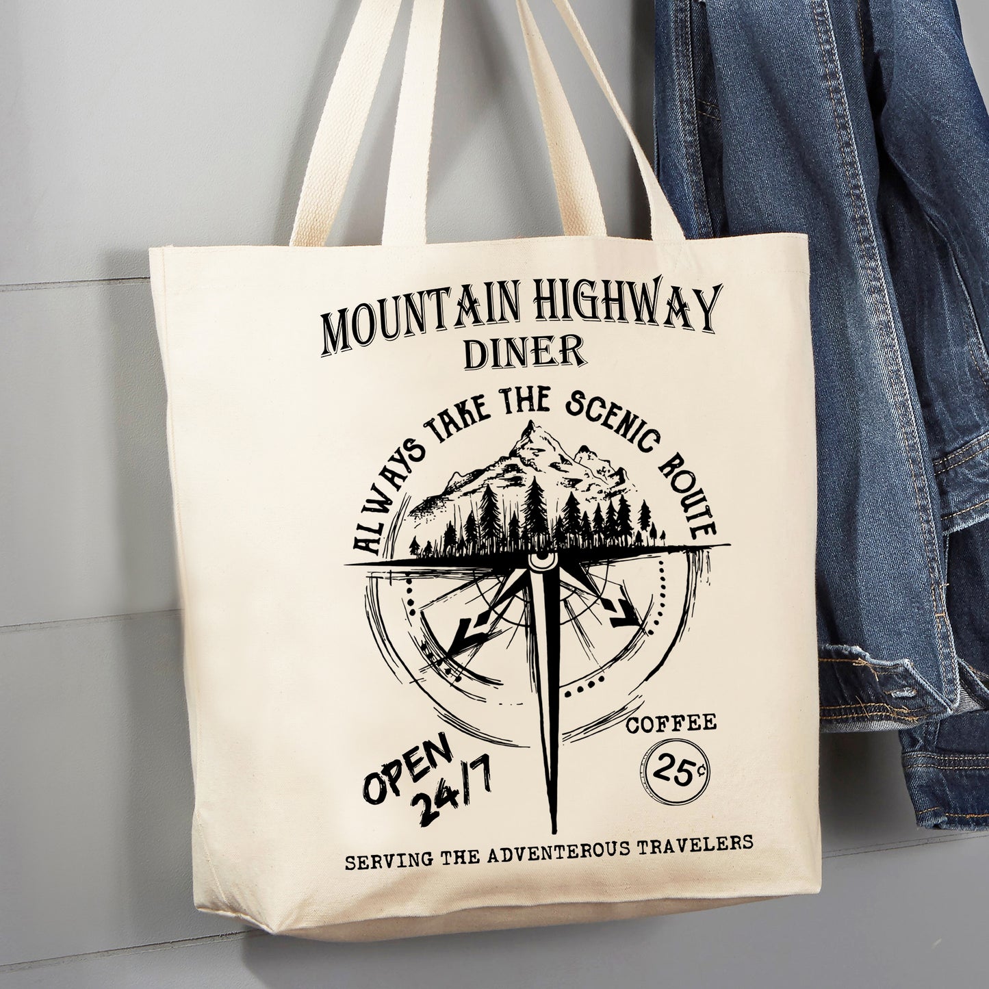 Moutain Highway Diner Always Take the Scenic Route Canvas Tote Bag